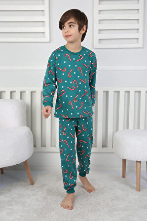 Yılbaşı Temalı Baston Şeker Desenli %100 Pamuk Unisex Pijama Takımı