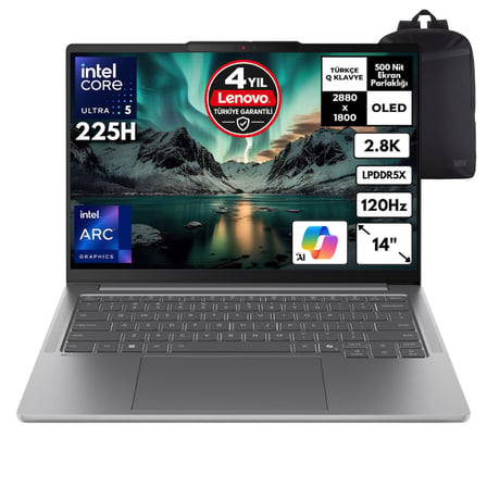 Lenovo Ideapad Pro 5 14IAH10 Ultra 5-225H 32-GBDDR5 2 TBSSD Intel Arc Graphics 14" OLED 2.8K Windows 11 Pro + HMF Sırt Çantası 83JK002BTRHMF5