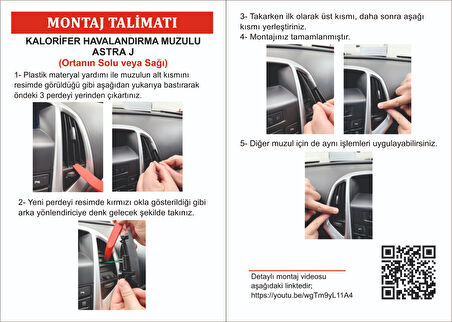 Opel Astra J Kalorifer Havalandırma Muzul Izgara Perdesi Ortanın Sağı