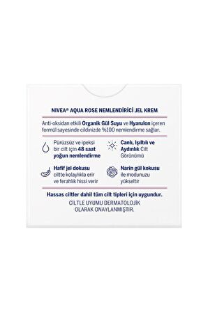 Nivea Aqua Rose Organik Gül Suyu Nemlendirici Jel Krem 50ml, 48 Saat Yoğun Nemlendirici, Aydınlık Cilt