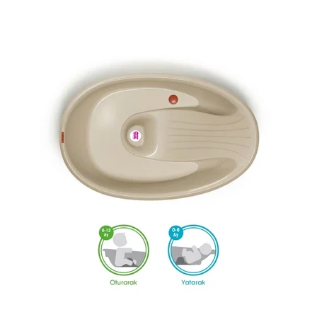 OKBaby Bebek Banyo Seti Bella Dijital Termometreli Çift Yönlü Küveti & Küvet Taşıyıcı Bej