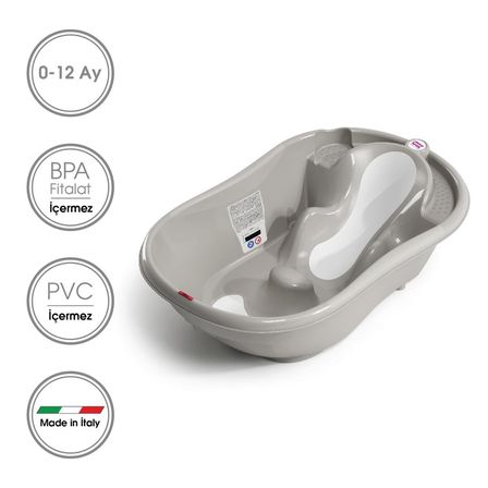 OKBaby Bebek Banyo Seti Onda Evolution Dijital Termometreli Çift Yönlü Küvet + Hippo Duş Şapkası A.Gri