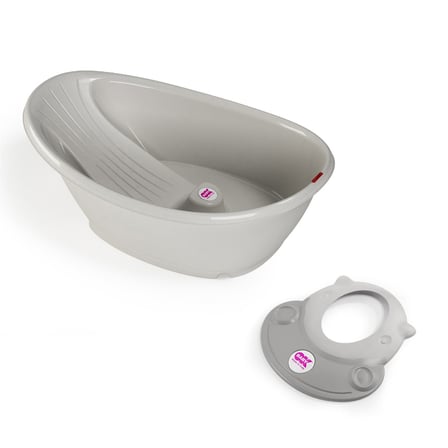 OKBaby Bebek Banyo Seti Bella Dijital Termometreli Çift Yönlü Küvet + Hippo Duş Şapkası A.Gri