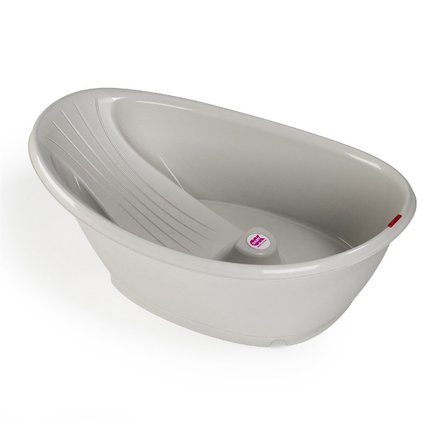 OKBaby Bebek Banyo Seti Bella Dijital Termometreli Çift Yönlü Küvet + Küvet Taşıyıcı + Hippo Duş Şapkası A.Gri