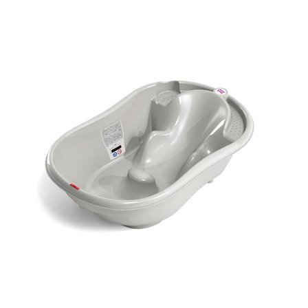 OKBaby Bebek Banyo Seti Onda Dijital Termometreli Çift Yönlü Küvet + Küvet Taşıyıcı + Hippo Duş Şapkası A.Gri