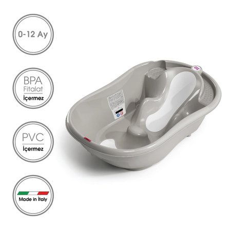 OKBaby Bebek Banyo Seti Onda Evolution Dijital Termometreli Çift Yönlü Küvet + Küvet Taşıyıcı + Hippo Duş Şapkası A.Gri
