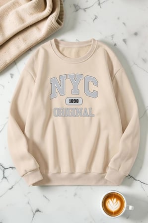 Unisex Nyc Orıgınal Baskılı Bisiklet Yaka Sweatshirt