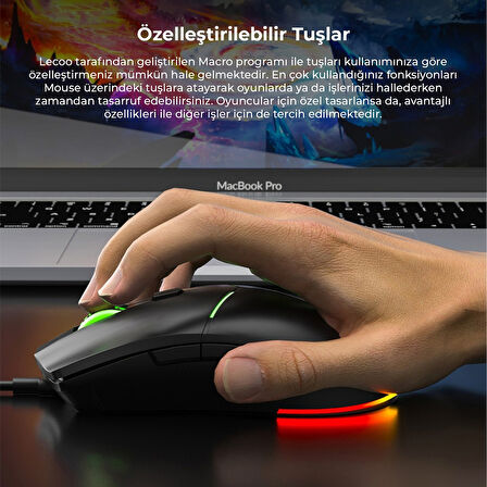 Lecoo MS109 Kablolu 6400DPI 8 Makro Tuşlu RGB Gaming Optik Mouse