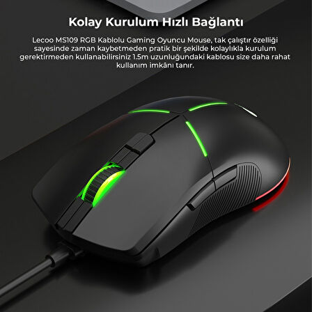 Lecoo MS109 Kablolu 6400DPI 8 Makro Tuşlu RGB Gaming Optik Mouse
