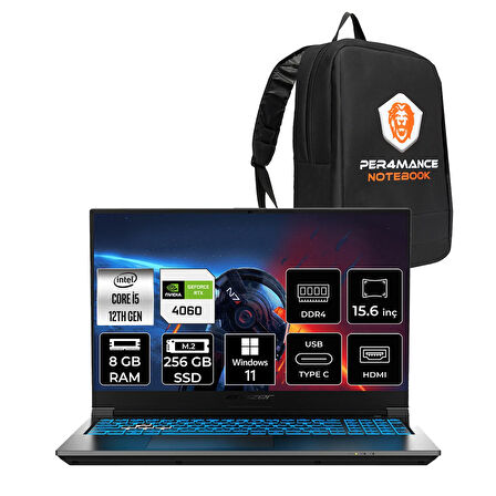 Erazer Deputy P60 Intel Core i5 12450H 8GB 256GB SSD RTX4060/8GB 15.6" FHD 144Hz W11H Taşınabilir Bilgisayar & PER4 Çanta