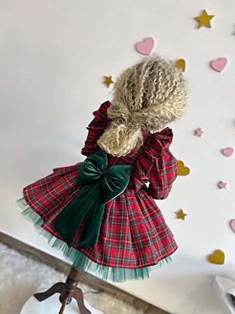 Tartan Ekose Elbise, Kızlar İçin Noel Elbiseleri, Tatil Kız Elbisesi, Kırmızı Noel Partisi Kıyafeti, Ekose Volanlı Elbise, Küçük Çocuk Noel Elbisesi