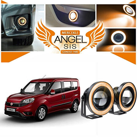 Fiat Doblo D4 Uyumlu, Universal Mercekli Led Angel Sis Farı, 76mm Turuncu Renk