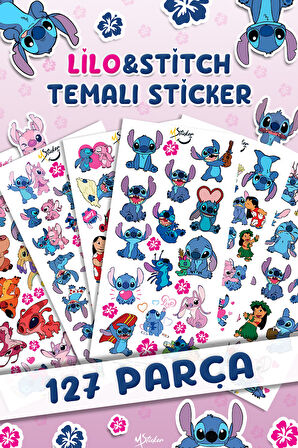 127 Adet Stitc Temalı Sticker Seti - Kalem Suluk Defter Cam Masa Laptop Tablet Sticker Suya Dayanıklı