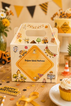 5'li Doğum Günü Hediye Kutusu Seti İş Makinaları 10x13 cm | Çocuk Parti Kutusu | Hediyelik Kutu