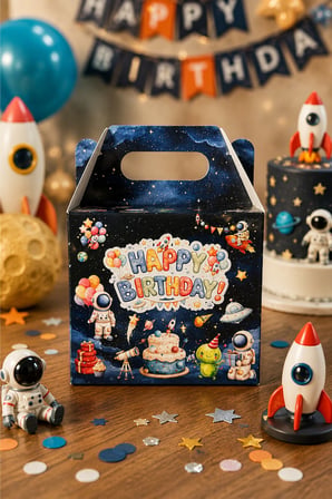 5'li Doğum Günü Hediye Kutusu Seti Uzay ve Astronot 10x13 cm | Çocuk Parti Kutusu | Hediyelik Kutu