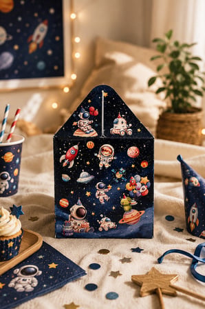 5'li Doğum Günü Hediye Kutusu Seti Uzay ve Astronot 10x13 cm | Çocuk Parti Kutusu | Hediyelik Kutu
