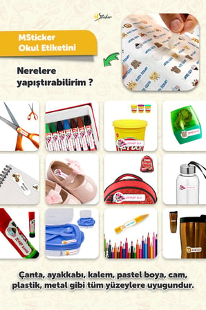Okul Etiketi Kalem Defter isimli Etiket Isim Yazılabilen Kuromi 3- 190 Adet Özel Tasarım Etiket