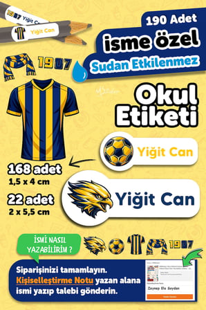 190 Adet Kişiye Özel Okul Etiketi İsimli Kalem Defter Suluk Etiket Suya Dayanıklı Etiket Fener