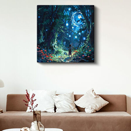 Büyülü Orman - Mavi Ay Işığı Anime Kanvas Tablo