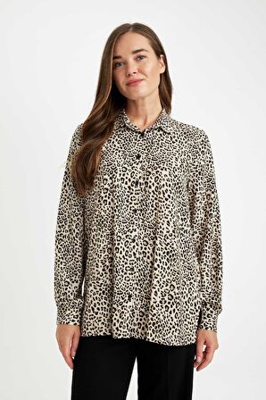DeFacto Relax Fit Leopar Desenli Uzun Kollu Gömlek D1078AX24AUER37