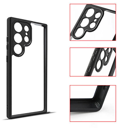 Gpack Samsung Galaxy S24 Ultra Kılıf Roll Arkası Şeffaf Plastik Kenar Silikon Airbagli