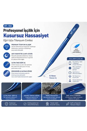 RT-15C Profesyonel Hassas Eğri Uçlu Titanyum Alaşım Elektronik Tamir Cımbızı