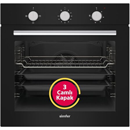 Simfer 4 Fonksiyon Siyah Statik 3'lü Ankastre Set (8205 Fırın + 3500 Ocak + 8708 Davlumbaz)