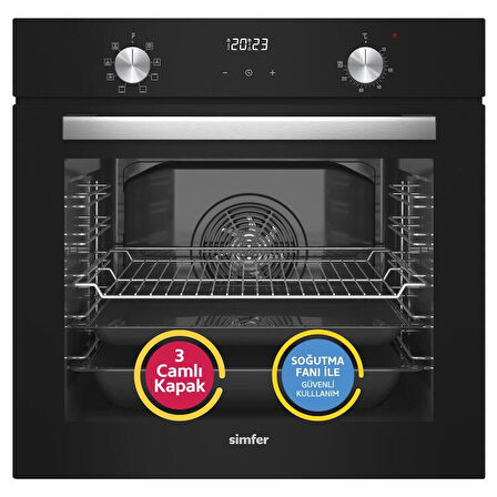 Simfer 9 Fonksiyon QS Dijital Siyah 3'lü Ankastre Set (8208 Fırın + 3500 Ocak + 8703 Davlumbaz)