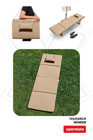 XPERMATE Katlanır Şezlong Minderi - Taşınır Kamp Yatağı Su Itici Solmaz Kumaş 180x60x3 Bej Ultraluks