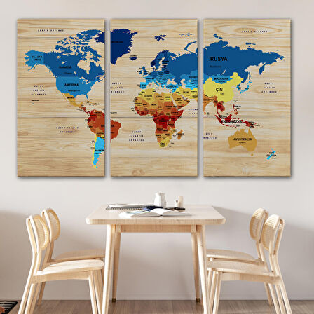 Harita Sepeti Ahşap Görünümlü Türkçe Dünya Haritası Ülke Başkentli Kanvas Tablo 1820