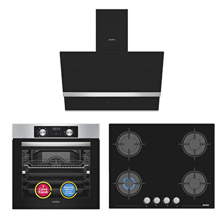 Simfer 10 Fonksiyon Airfry Plus Inox 3'lü Ankastre Set (8210 Fırın + 3653 Ocak + 8738 Davlumbaz)