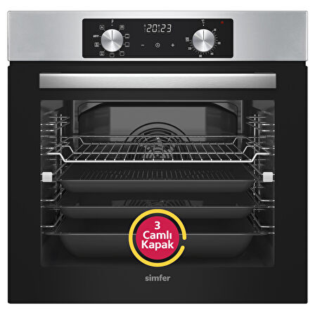 Simfer 10 Fonksiyon Airfry Plus Inox 3'lü Ankastre Set (8210 Fırın + 3653 Ocak + 8738 Davlumbaz)