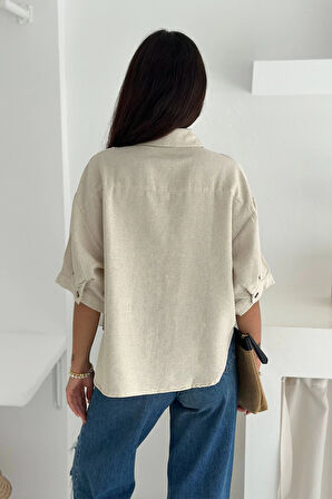 Yıkamalı Keten Gömlek Natur