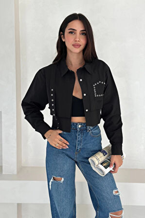 Kuş Gözlü Paraşüt Gömlek Siyah