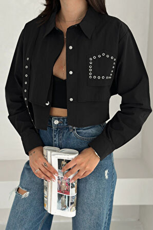 Kuş Gözlü Paraşüt Gömlek Siyah