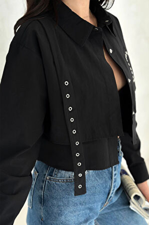 Kuş Gözlü Paraşüt Gömlek Siyah