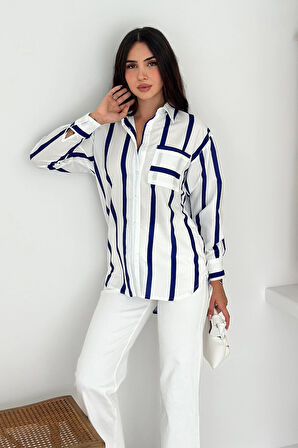 Kalın Lacivert Çizgili Gömlek