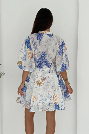 Kaplama Düğme Detaylı Keten Elbise