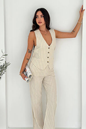 Sırt Dekolteli Yelek Pantolon Takım