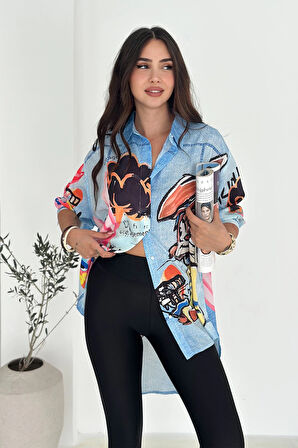 Tavşan Baskılı Jeans Efektli Tunik