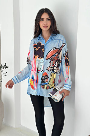 Tavşan Baskılı Jeans Efektli Tunik