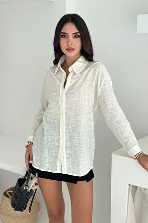 Pamuk Keten File Dantel Detaylı Gömlek