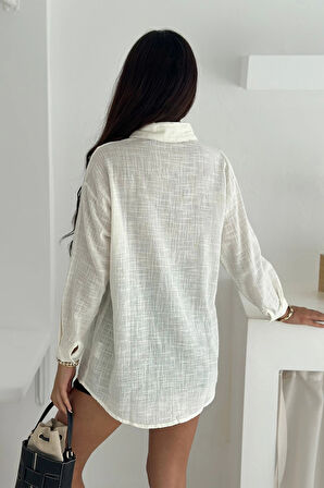 Pamuk Keten File Dantel Detaylı Gömlek