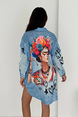 Frida Baskılı Jeans Efektli Tunik