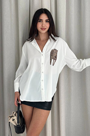 Kaplan Desen Baskılı Taşlı Gömlek