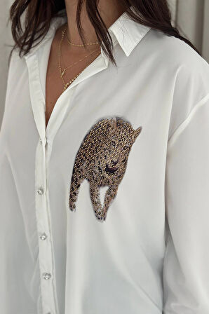 Kaplan Desen Baskılı Taşlı Gömlek