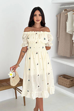 Nakışlı Kumaş Gipeli Elbise