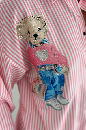 Ayıcık Baskılı Gömlek Pembe