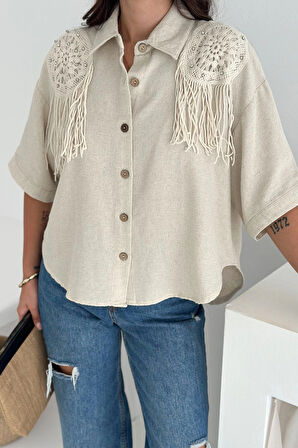 Yıkamalı Keten Gömlek Natur