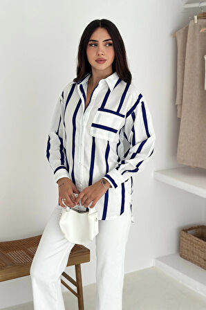 Kalın Lacivert Çizgili Gömlek